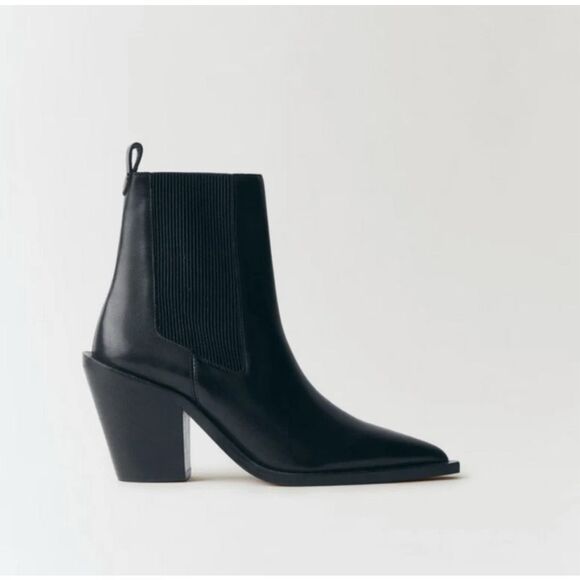 MANGO $150 LEATHER POINTED TOE ANKLE BOOTS 40 - Picture 2 of 6